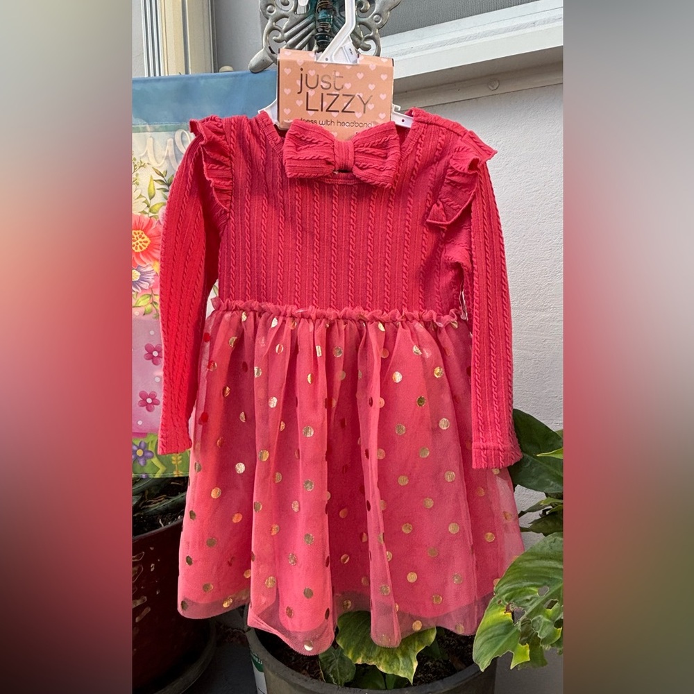 Pink Long-Sleeve Tulle Dress with Bow